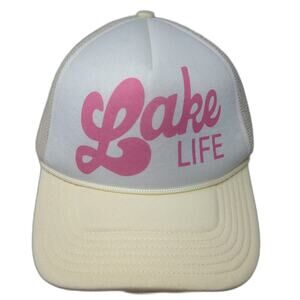 Sheshow Lake Life Trucker Hat Beige Pink White Snapback Size M Mesh Adjustable